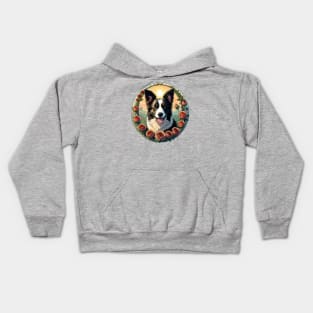 Happy Border Collie Rose Wreath Kids Hoodie